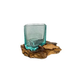 Wooden Base Glass Vase