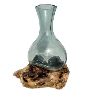 Wooden Base Glass Vase