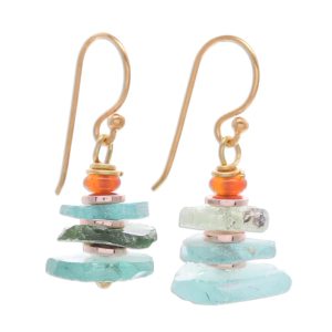 Ocean Bohemian, 18k Gold-Plated Beaded Dangle Earrings from Thailand