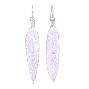 Ethereal Leaf, Handblown Leaf-Shaped Pink Glass Dangle Earrings