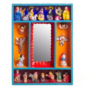 Nativity Reflection, Nativity-Themed Wood and Ceramic Wall Mirror from Peru