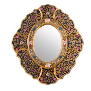 Song of Spring, Reverse Painted Glass Floral Handmade Mirror
