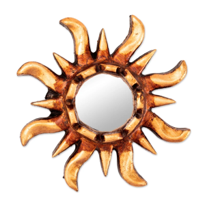 Sun Shaped Mirrored Wood Wall