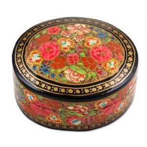 Summer Bouquet, Floral Papier Mache and Wood Oval Decorative Box