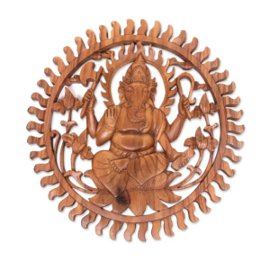 ganesha wood relief panel
