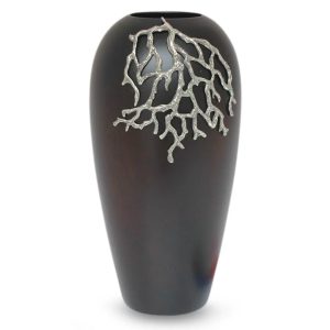 Coral Reef, Mango wood and pewter vase