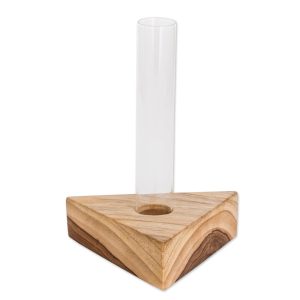 Home Glamour, Glass Tube Vase with Teak Wood Stand Made in Guatemala