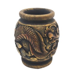 Fierce Anantaboga, Antiqued Artisan Crafted Mahogany Wood Dragon Vase