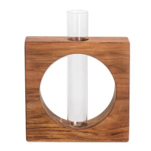 Home Elegance, Watertight Teak Wood Stand with Glass Tube Vase