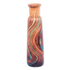 Latte Brown, Multicolored Wood Decorative Vase Handcrafted in Thailand