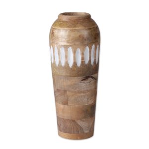 Classic Sylvan, Classic Hand-Carved Natural Brown Mango Wood Decorative Vase