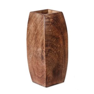 Rustic Modernity, Minimalist-Themed Natural Brown Mango Wood Decorative Vase